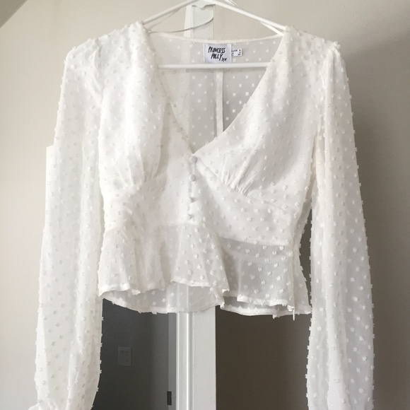 Princess Polly Tops - Princess Polly Swiss Dot Puffy Sleeve Blouse, Size 2.  Rare!!